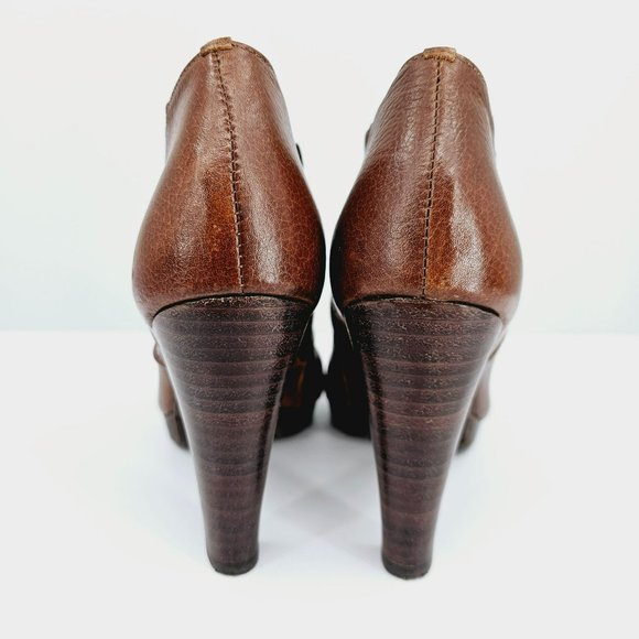 Matisse Ellie Heeled Ankle Booties 6 Brown Leather Side Zip Folded Slouch Front - Picture 7 of 13